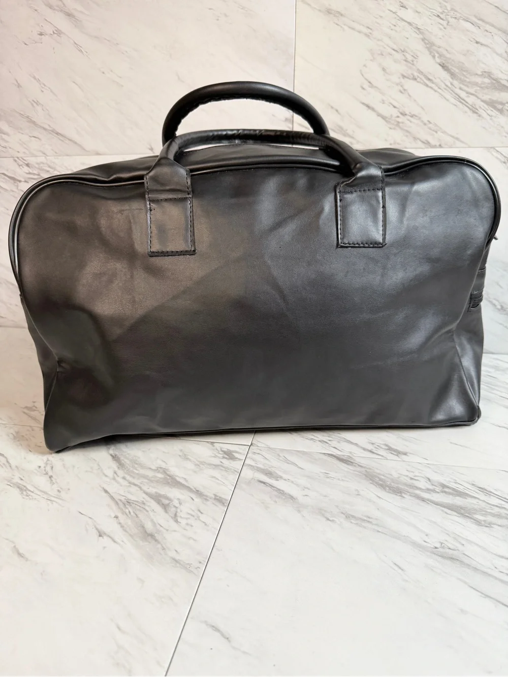 The Huddle Brand Black Leather Duffel Bag Weekender Travel Carry On Gym